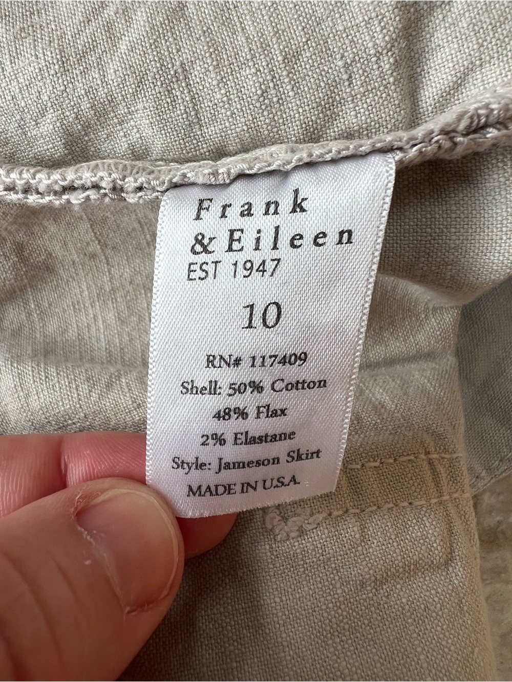 Frank & Eileen Italian Performance Linen Jameson Utility Skirt Pockets, size 10 - Picture 9 of 12